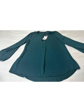 NWT Rose & Olive XS Teal V-Neck Blouse Long Sleeve Tunic Top Split Neck